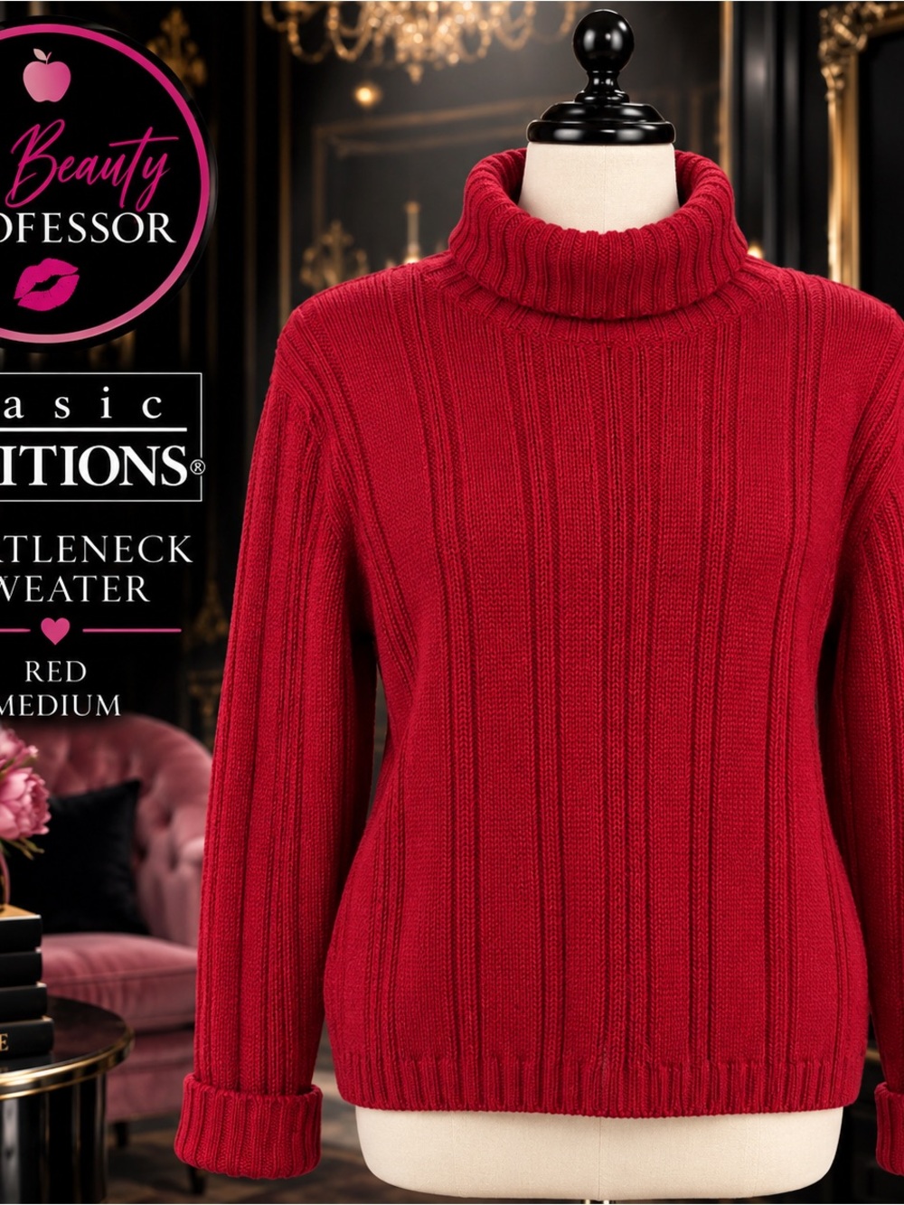 💕Basic Editions Red Ribbed Turtleneck Sweater Medium